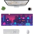 thumbnail image 2 of Purple Japanese City Gaming Mouse Pad XL 31.5×11.8 in Retro Pixel Neon Vaporwave Anime Street Extended Mousepad 30X80cm with Non-Slip Rubber Base Stitched Edge Large Desk Mat for Gamer Office Desk, 2 of 6