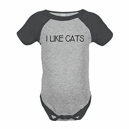 

7 ate 9 Apparel Funny Kids I Like Cats Baseball Onepiece Grey
