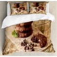 thumbnail image 1 of Cookie Duvet Cover Set King Size, Chocolate Drops on a Wrapping Paper Piles Sugary Stacks Bites, 3 Piece Bedding Set with 2 Pillow Shams, Dark Rosewood Pale Rust and Beige, by Ambesonne, 1 of 3