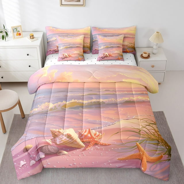 YST Summer Beach Bedding Comforter Set, 7-Piece, Sea Marine Ocean Wave, Full