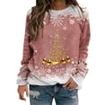 thumbnail image 2 of Chandails d'Automne d'Hiver Grande Taille pour Femmes Chandails de Noël pour Femmes Arbre de Noël Suéter Navideño Mujer Mignon Col Rond Chandails à Capuchon Amusants Rose, 2 of 4