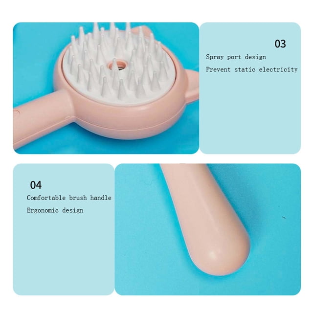 Cepillo de Pelo para Mascotas 3 en 1 Mango Multifuncional Vapor Autolimpiante, Masaje para Perro Y Gato Elimina los Enredos Y el Pelo Suelto, Tanque de Agua de 10 Ml con Cabeza Extraíble Y Cable de Ca