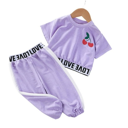 

Chaoren Pants Round Neck Loose Kids Girls Short Sleeve Tops Beam Feet Pants Set for Sports