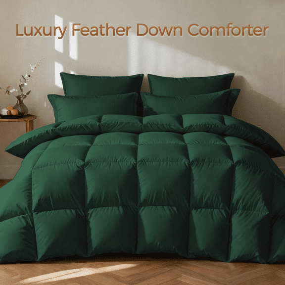 KAKABELL Goose Feather & Down Comforter King Size, 3D-Baffle Box Construction, 8 Corner Tabs,Top-Grade White Goose Feather & Down 100% Cotton Cover, Soft & Airy, 90" x 106"
