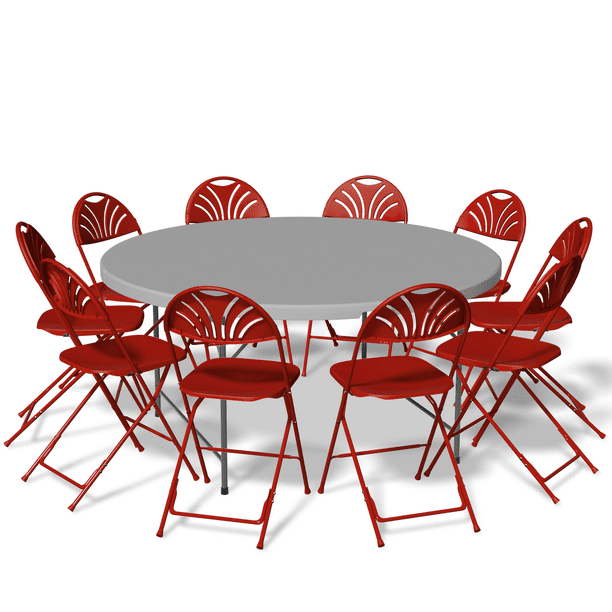 MoNiBloom 11Piece Round Folding Dining Table with 10 Red Chairs Set, 4