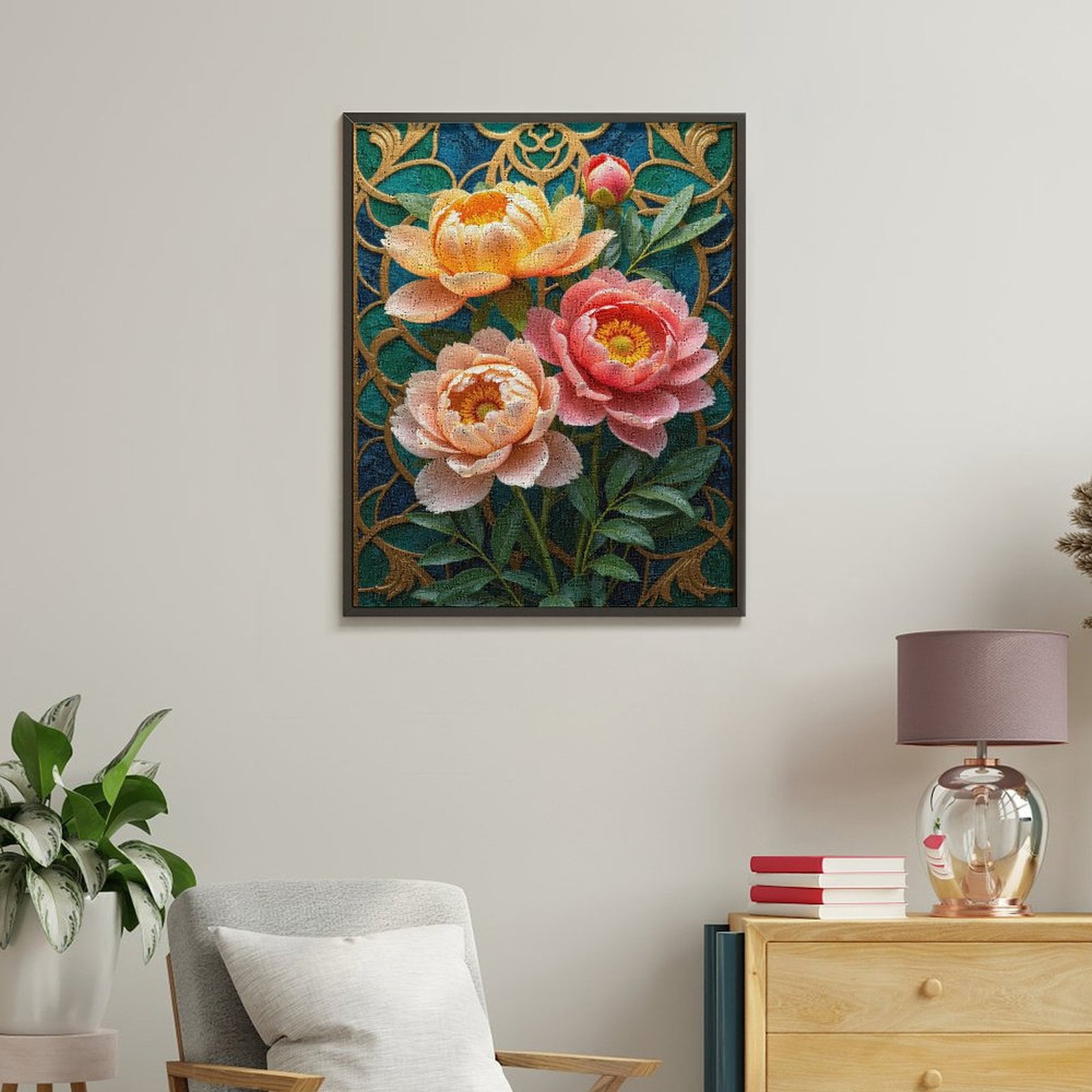 Paint By Numbers Kit for Adults Beginner - DIY Ornate Floral Design Blossoms Art Canvas Painting Kits for Adults, Frameless Paint By Number for Adults for Home Wall Decor 16x20 Inch