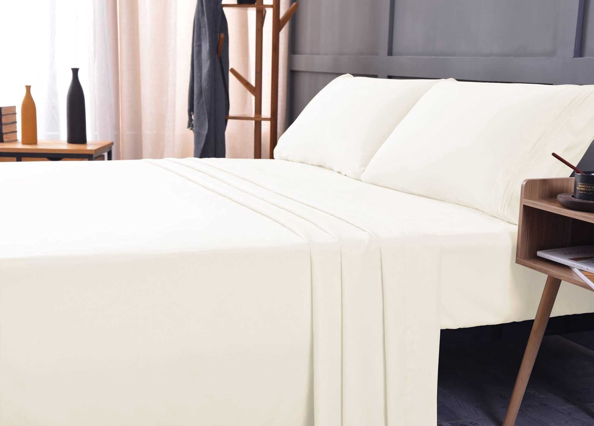 The Season Essentials Wrinkle Free Sheet Sets with Deep Pockets & Stain Resistant, 4 pc, 1800 Thread Count Bamboo Based, Ivory, Queen