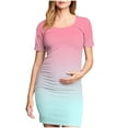 thumbnail image 2 of Delliss Pleated Bodycon Maternity Dress For Women Crew Neck T-Shirt Trendy Print Breathable Dress For Daily Wearing, 2 of 6