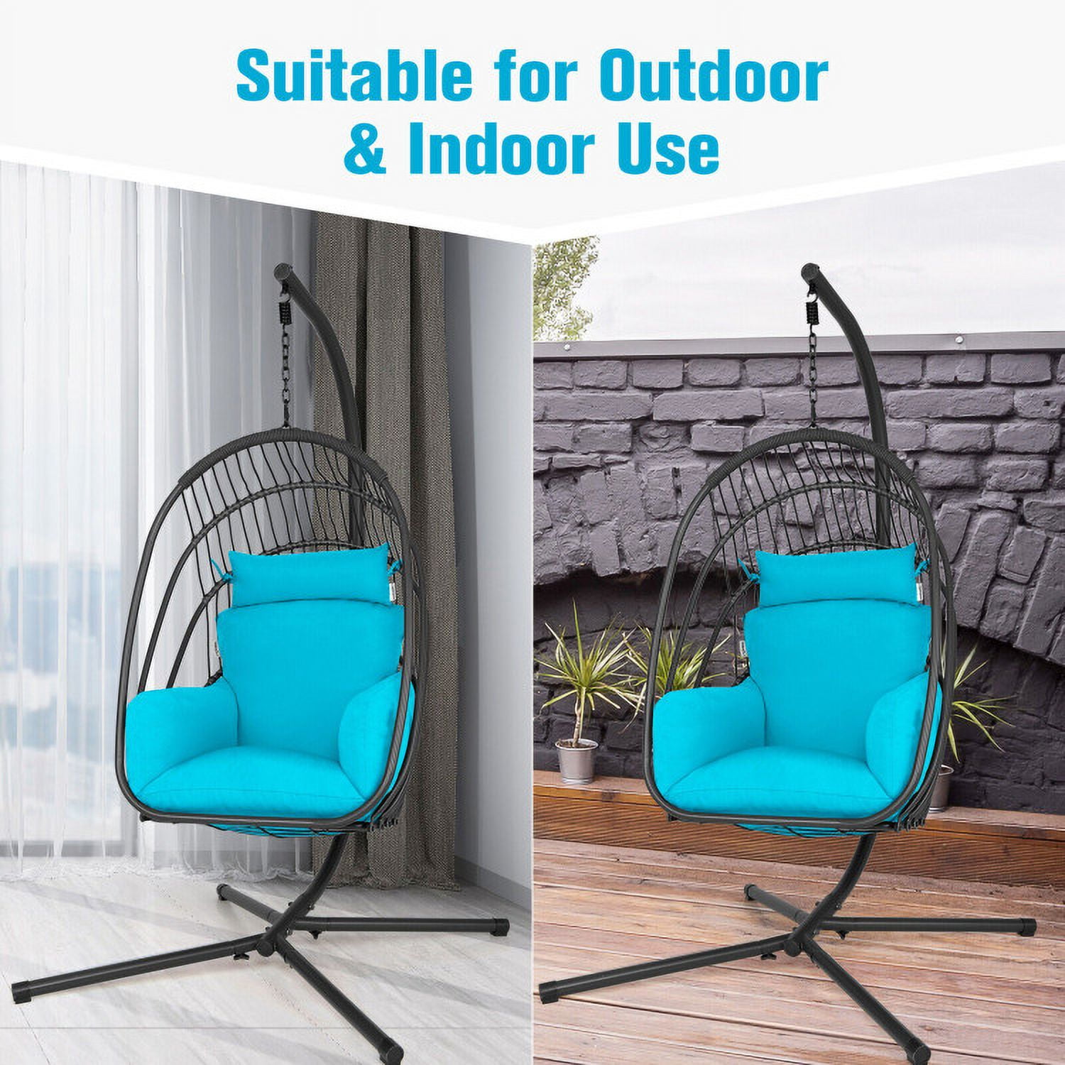 Aimee Lii Hanging Folding Egg Chair with Stand Soft Cushion Pillow Swing Hammock, Hanging Hammock Chair, Turquoise Aimee Lii Hanging Folding Egg Chair with Stand Soft Cushion Pillow Swing Hammock, Hanging Hammock Chair, Turquoise