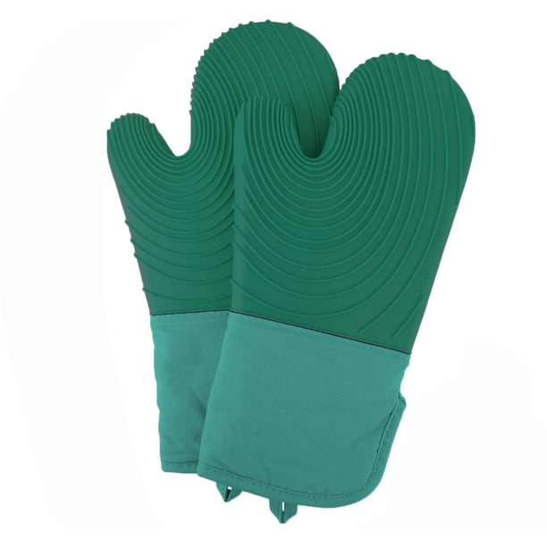 Manoplas de horno de silicona profesionales extra largas, guantes de cocina resistentes al calor 500 °F, juego de guantes de horno con forro de algodón acolchado suave Adepaton LRWJ680-2