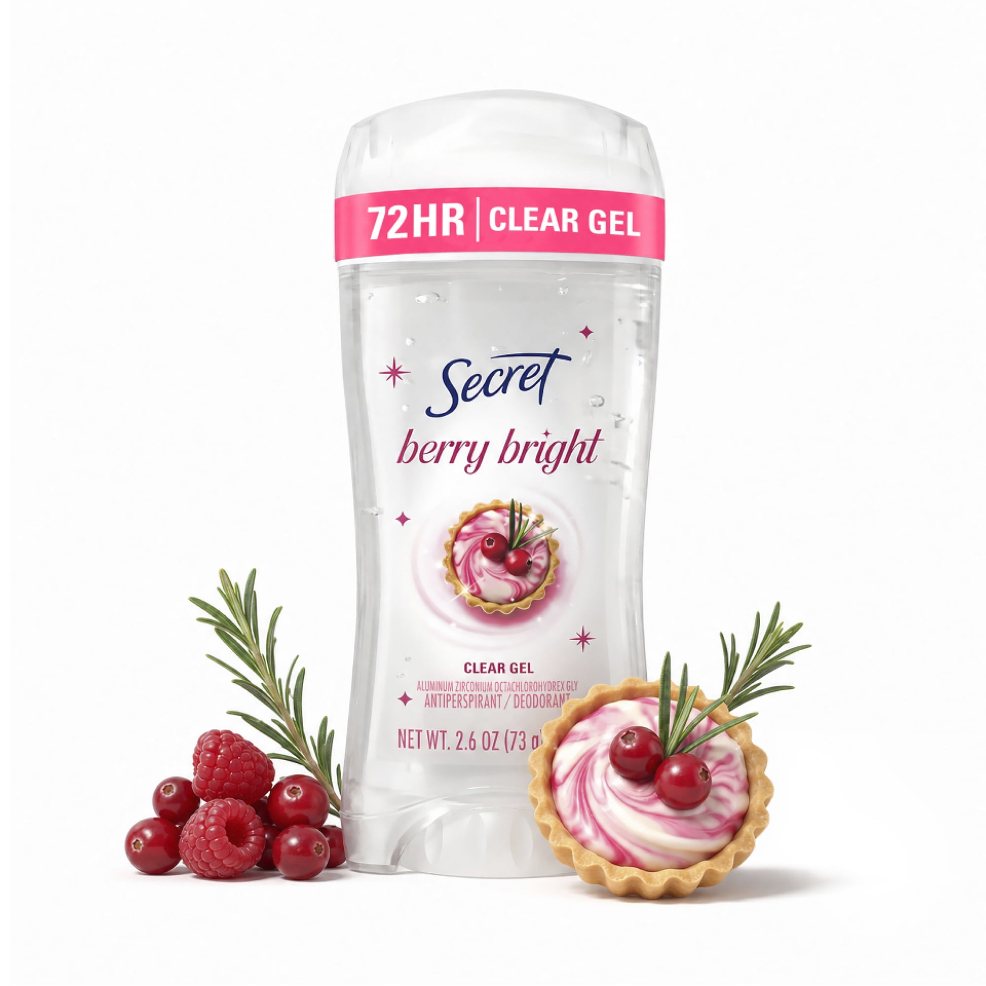 Secret 72HR Holiday Fresh Antiperspirant & Deodorant, Pro-Hyaluronic Acid, Clear Gel, Berry Bright 2.6oz