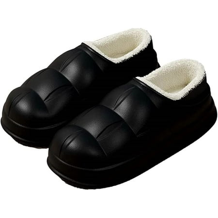 

PIKADINGNIS Women Men Fluffy Fur Waterproof Anti-skip House Shoes Warm Soft Detachable Taken-down Lining Indoor Slippers Outdoor