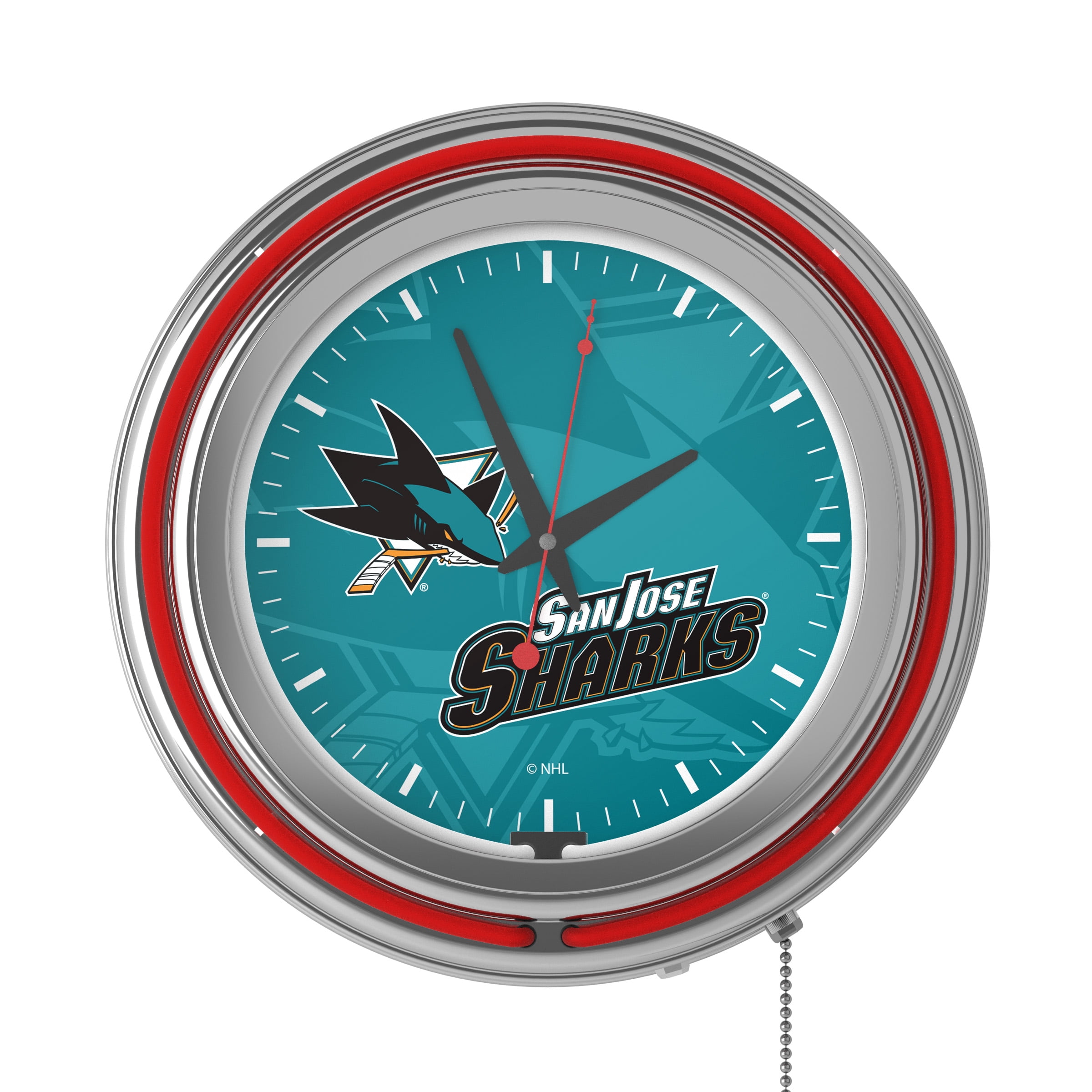 San Jose Sharks Watermark Retro Neon Analog Wall Clock with Pull Chain