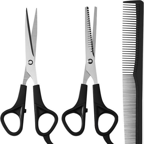OFEFE 2 Pcs Sharp Hair Cutting Scissors, Stainless Steel Body and Abs Handle Multifunctional Thinning Shears for Hair Cutting, Wigs Texturizing Tools for Women Men Home Salon（Black）