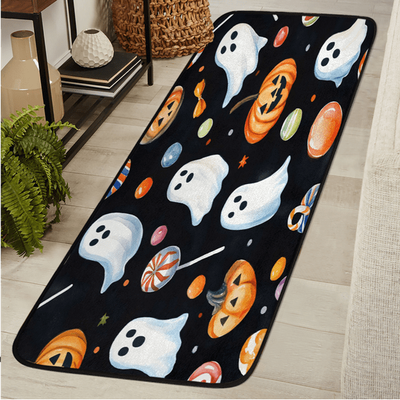 CURLYOOT Halloween Runner Rug 2'x6' Washable Kitchen Runner Rug Indoor Non Slip Laundry Rugs Ghost Candy Floor Carpet for Hallway Kitchen Entryway Bedroom Living Room