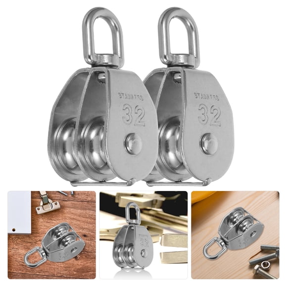 Luxshiny 2pcs Heavy Duty Pulley Blocks Double Pulley System Stainless Steel For Home Use