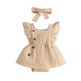 thumbnail image 5 of Baby Girls' Fly Sleeve Bodysuit Dress White Romper Dress Headband Toddler Summer Clothes Set 3-6 Months, 5 of 5