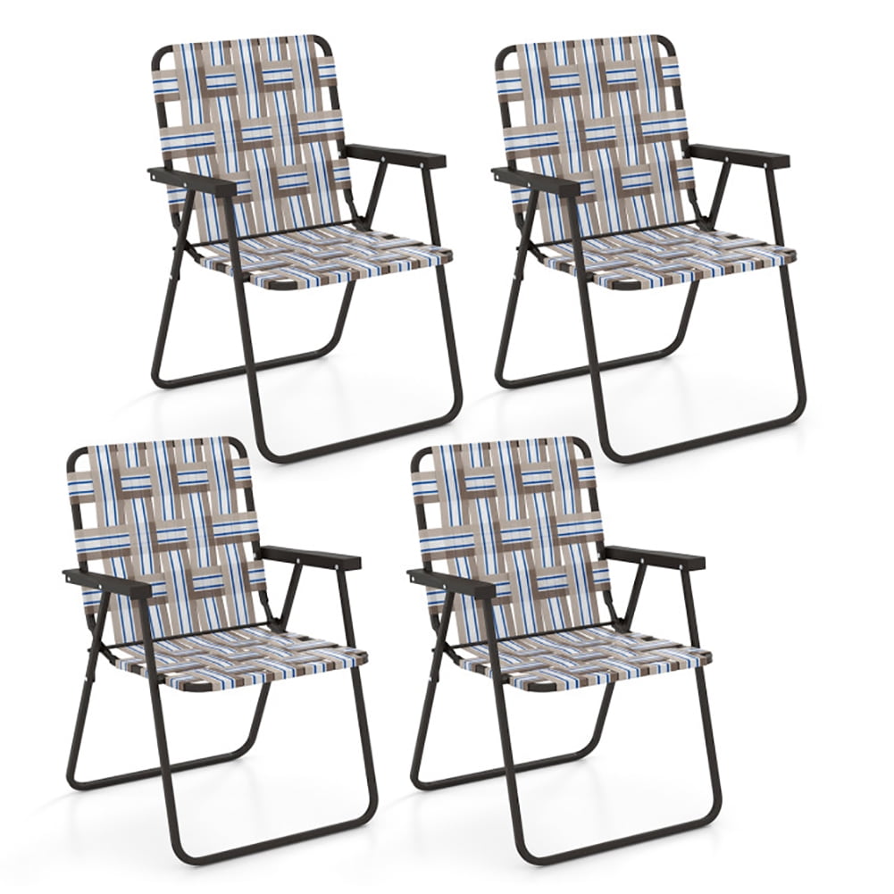 Aimee Lii 4 Pieces Folding Beach Chair Camping Lawn Webbing Chair, Outdoor Dining Chairs, Coffee Aimee Lii 4 Pieces Folding Beach Chair Camping Lawn Webbing Chair, Outdoor Dining Chairs, Coffee