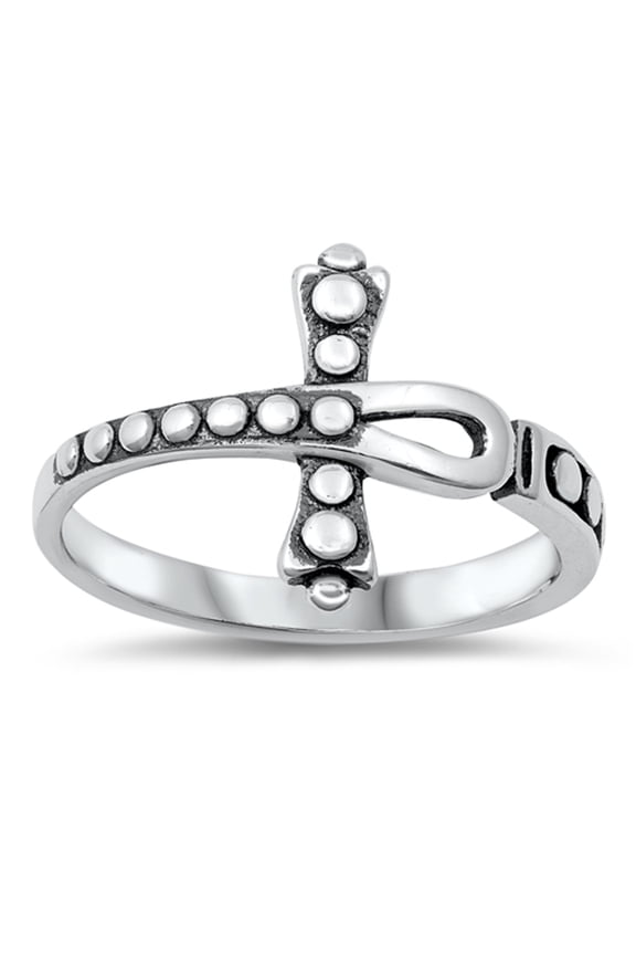 Dotted Open Ankh Cross Ring .925 Sterling Silver Band Jewelry Female Male Unisex Size 7