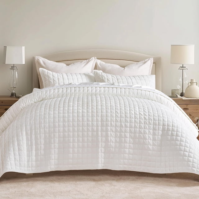 Juego de edredón RECYCO Luxury Velvet King Size, color blanco brillante
