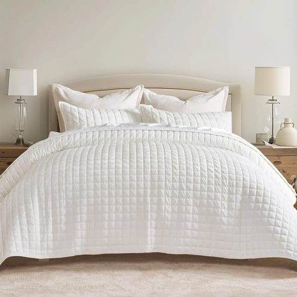 Juego de edredón RECYCO Luxury Velvet King Size, color blanco brillante