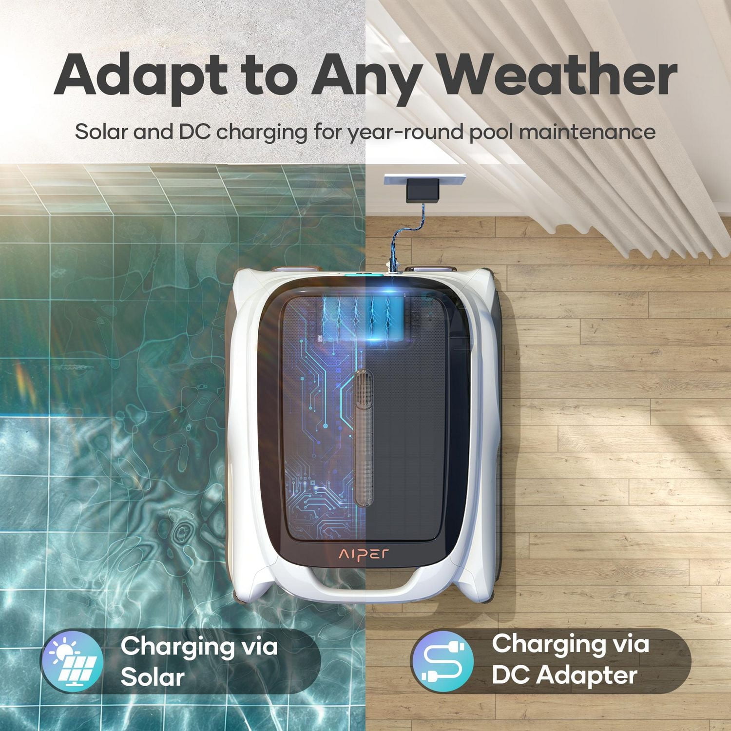 Aiper Surfer M1 Solar Powered Automatic Robotic Pool Skimmer Cleaner, Lasts 12 Hours, App Control, Ultrasonic Detection