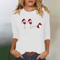 thumbnail image 2 of Busydd Womens Christmas Tops Trendy Wine Glass Print T Shirts for Women Casual Round Neck 3/4 Length Sleeve Christmas Shirts for Women M, 2 of 4