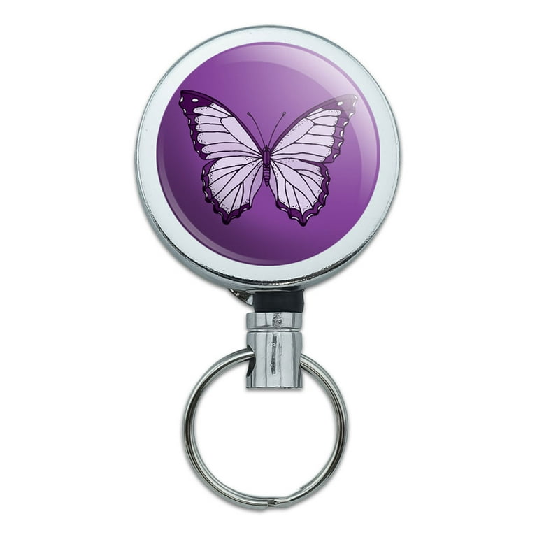 Purple Butterfly Retractable Belt Clip Badge Key Holder 