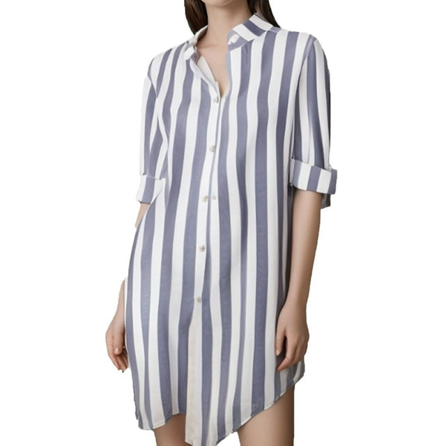Yuyuzo Womens Blouses Striped Button down Half Sleeve Long Shirts Plus Size Soft Dress Tops S-5XL