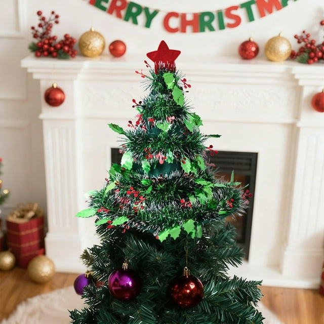 Adorno Navideño: Gorro de Papá Noel para La Punta Del Árbol | Plástico Verde 38X34X18Cm - 200G - Lhy251021002D