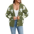thumbnail image 3 of Women'S Floral Print Cardigan Long Sleeve Open Front Button Down V Neck Knitted Sweaters Green S, 3 of 8