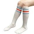 thumbnail image 3 of Couver Women Ladies 3 Stripes Knee High Fashion Casual Tube Cotton Socks, White / Carolina Blue / Dark Orange , 1 Pair, 9 - 11, 3 of 7