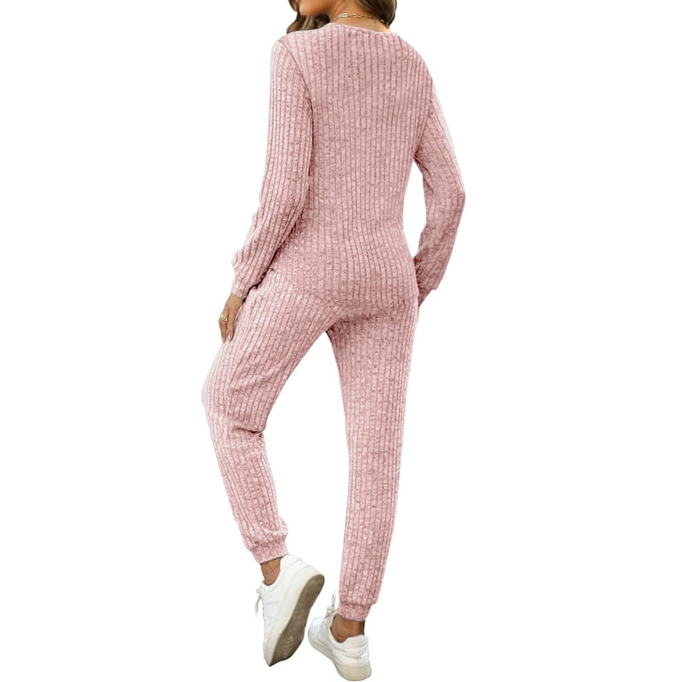 MOSHU Two Piece Womens Pajama Sets Button Down Shirts and Drawstring Pants with Pockets Solid Lounge Sets for Women Shop Black Friday Deals for 2024 Walmart