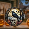 thumbnail image 2 of Halloween Raven Stained Glass Suncatcher, Skull and Raven Decor, Spooky Halloween Window Hanging, Gothic Forest Theme, Skull Halloween Decor, 2 of 6