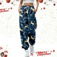 thumbnail image 2 of Women Christmas Pants Casual Print With Pockets High Waist Drawstring Jogger Sweatpants Trousers Pants for Women,Navy,2XL, 2 of 4