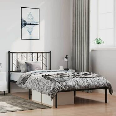 vidaXL Twin XL Metal Bed Frame with Headboard, Under Bed Storage, Noise Free, Black, No Mattress
