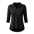 thumbnail image 7 of 3/4 Length Sleeve Womens Tops Plus Size Polo-Shirts Lightweight Basic Tees Golf Shirt Slim Fit Classic V Neck Blouses for Athletic Running Hiking Gym Yoga 2026 Fall Outfits for Women(Black,M), 7 of 7