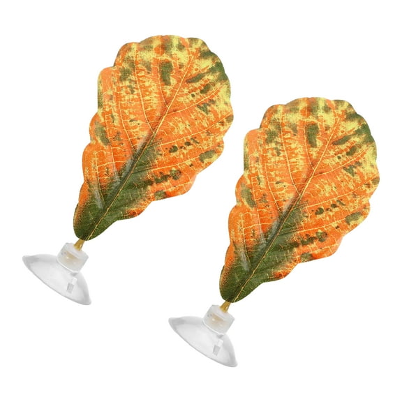 Unique Bargains 2pcs Betta Fish Leaf Pad Hammock Resting Hide Plants Decoration Green Red 4.13"x2.36" with Suction Cup