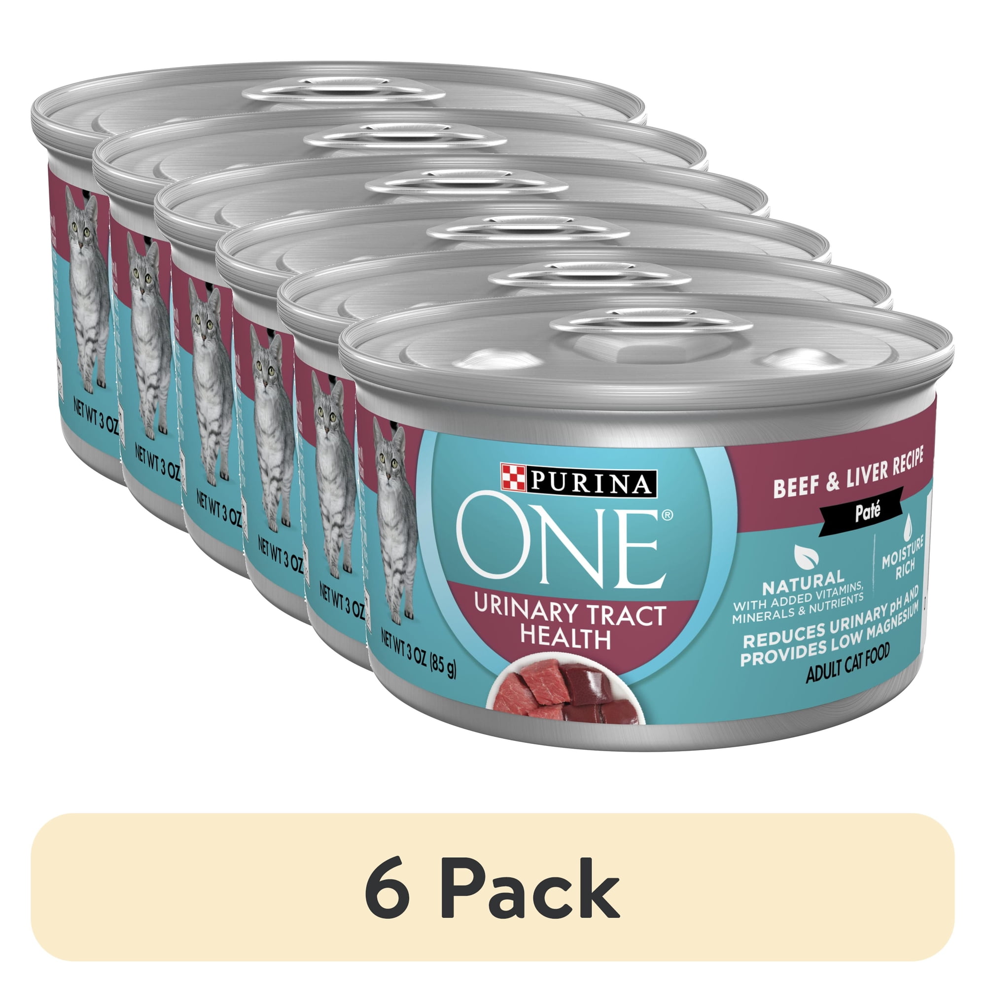 (6 pack) Purina ONE Urinary Tract Health, Soft Beef & Liver, Wet Cat Food, 3 oz Can