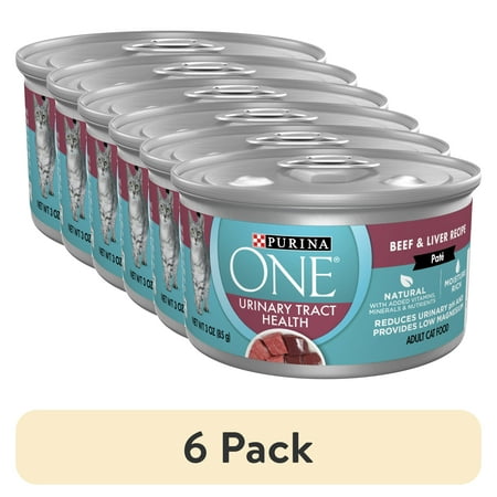 (6 pack) Purina ONE Urinary Tract Health, Soft Beef & Liver, Wet Cat Food, 3 oz Can