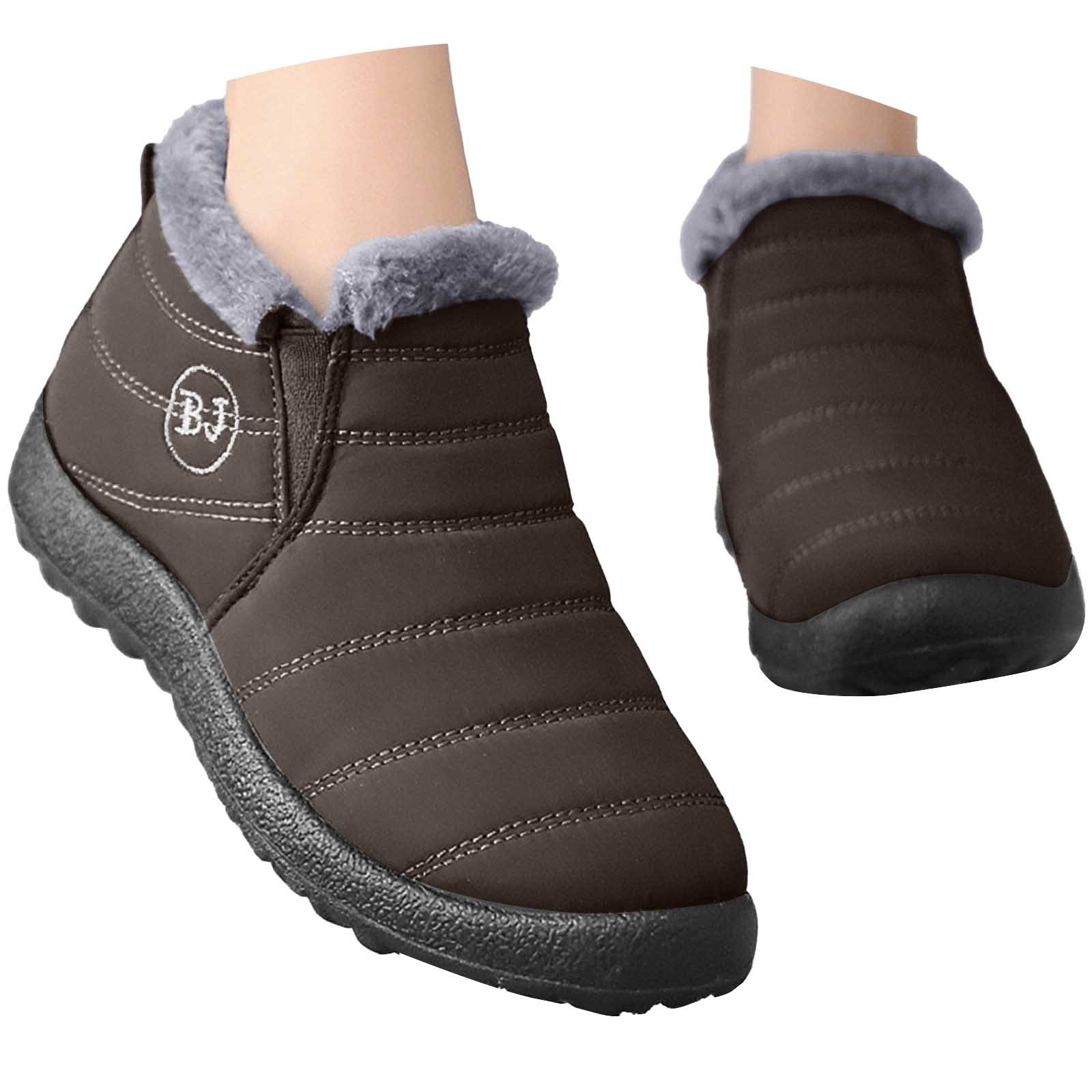 Gyexs Snow Boots for Men Size 13, Womens Winter Shoes Casual, Fold Over, Hook & Loop, Cold Weather & Shearling, Aluminum Toe, Winter Clothes, Coffee, Size 10.5