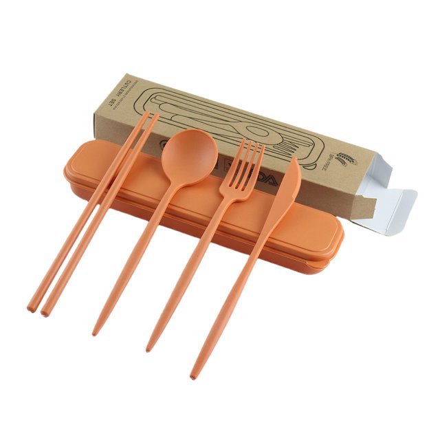 Yuarrent Juego de cubiertos de madera hecho saludable para trigo para paja Juego de cubiertos de viaje fácil de limpiar Cocina y Comedor naranja