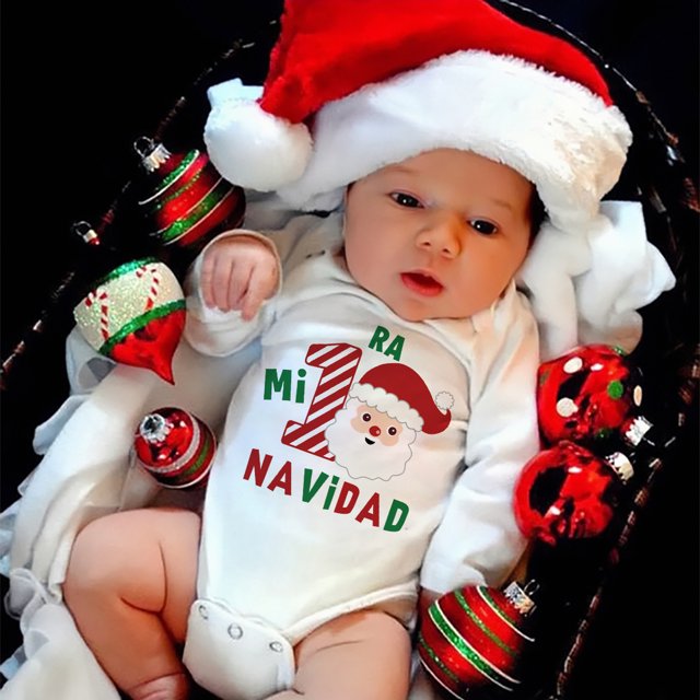 Body de bebé con estampado navideño en español, mono de manga larga para recién nacido, ropa de fiesta para bebé, ropa de bautismo para niño pequeño