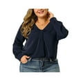 thumbnail image 3 of Agnes Orinda Women's Plus Size Winter Solid Long Sleeve V Neck Twist Casual Top 1X Dark Blue, 3 of 9