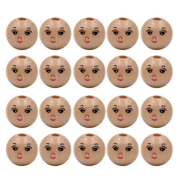 ZYHARUKO 20Pcs/set Wooden Doll Head Beads for DIY Jewelry Making and Crafts Cute Smiling Face Loose Beads Wood Round Spacers
