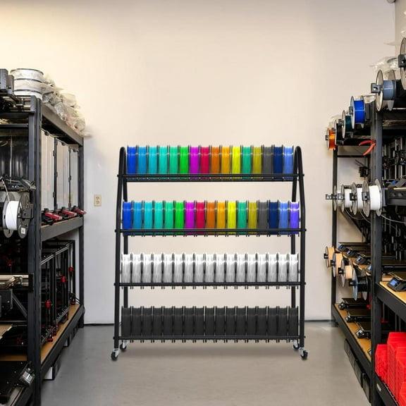 Heavy-Duty 3D Printer Filament Storage Rack 7 Rows with Wheels & Metal Shelves, Durable Filament Organizer for 3D Printing Supplies