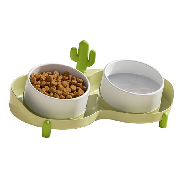Double Cat Bowls, Elevated Double Cat Bowls with Non Slip DesignTilted Ceramic Raised Bowls Prevent Spills Hold Food Water Double Cat Bowls for Pets Dogs Cats