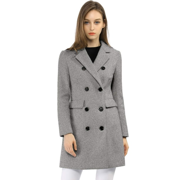 Abrigo de invierno Allegra K Elegante gabardina con solapa con muescas gris L