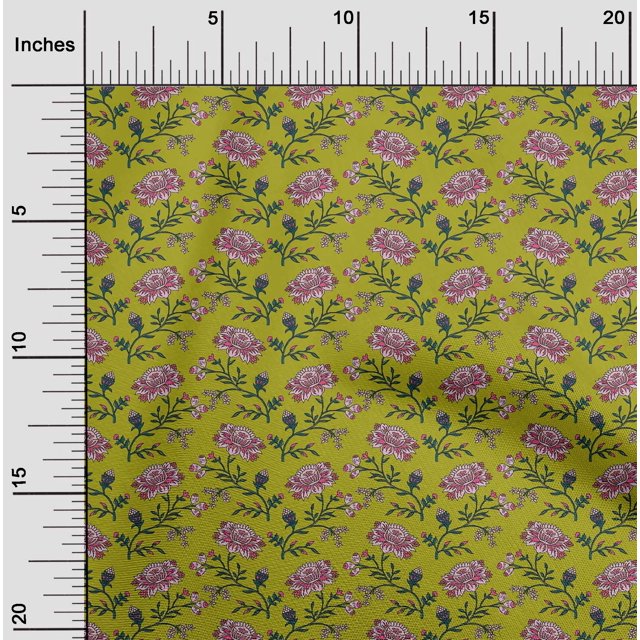 oneOone Cotton Flex Fabric Leaves & Floral Block Printed Craft Fabric BTY 40 Inch Wide