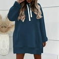 thumbnail image 2 of Lmnyox Solid Long Pullover for Women Oversized Side Slit Drawstring Hoodies with Pocket Fashion Casual Sweatshirts, 2 of 4